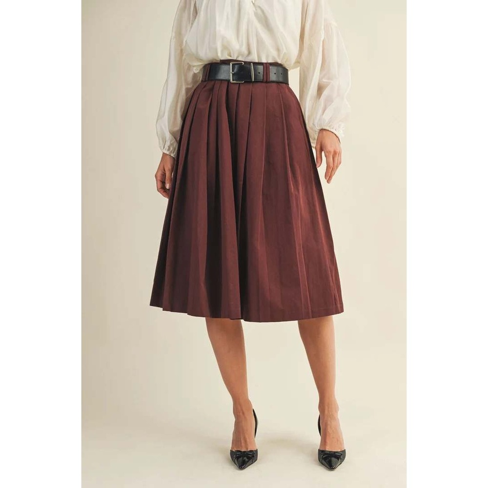 Mustard Seed Burgundy‎ Pleated Midi Skirt A-Line Knife Pleat Skirt Small/#26462